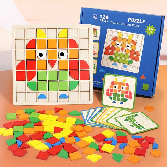PatternPlayz™ – Montessori Wooden Puzzle Set – Creative Pattern Building